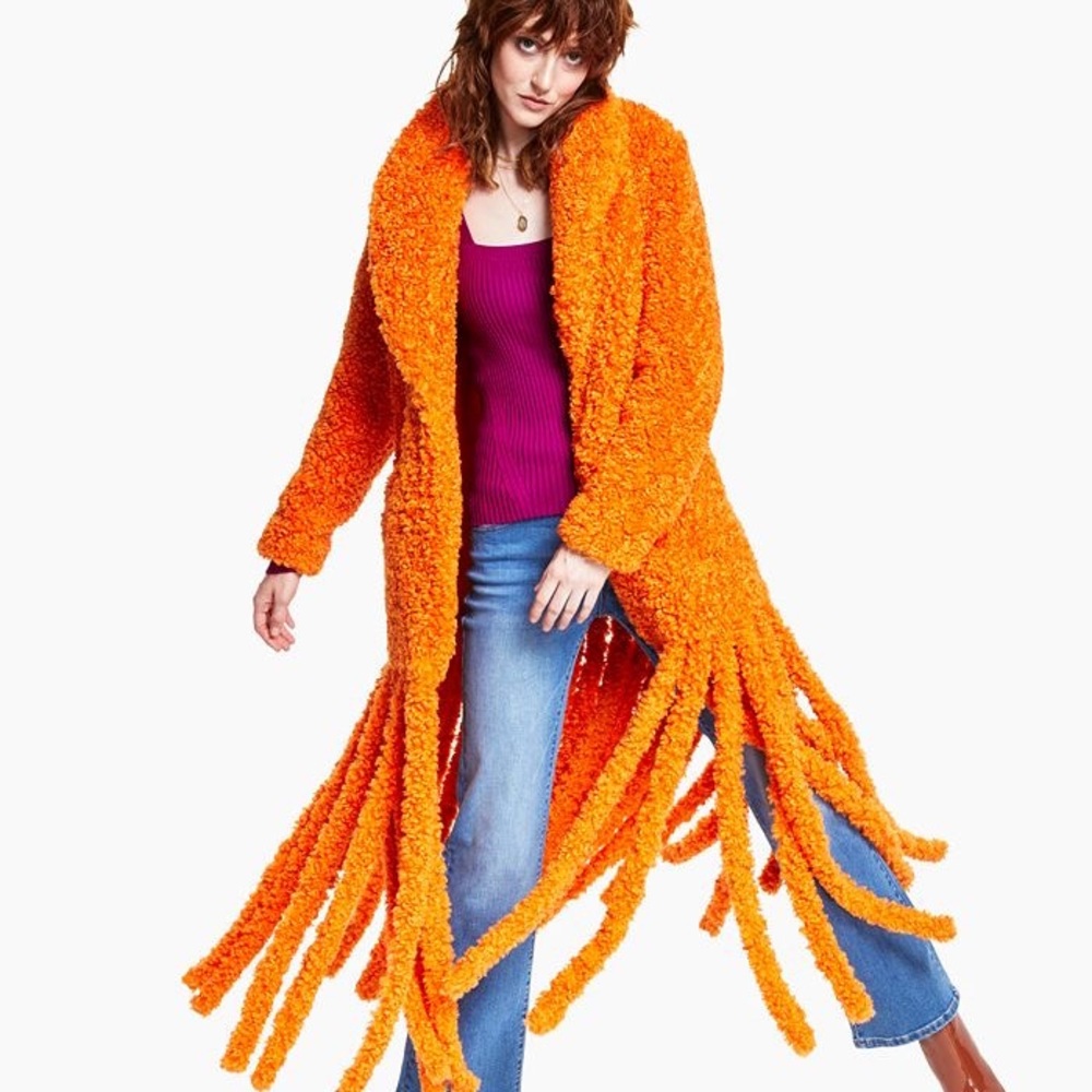 I.N.C. Genuine Sheep Fur Fringe Coat
